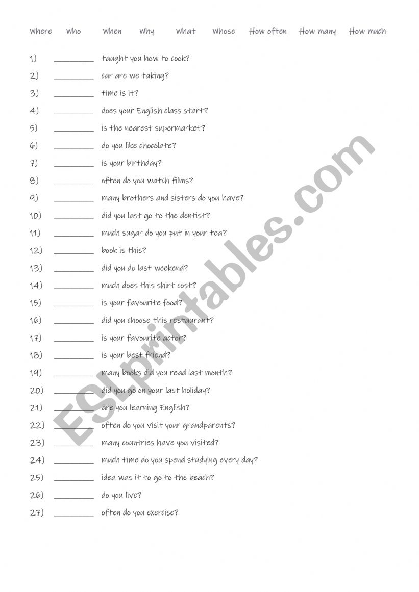 What is the question? worksheet