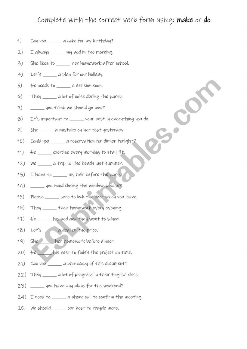 Make or do collocations practise