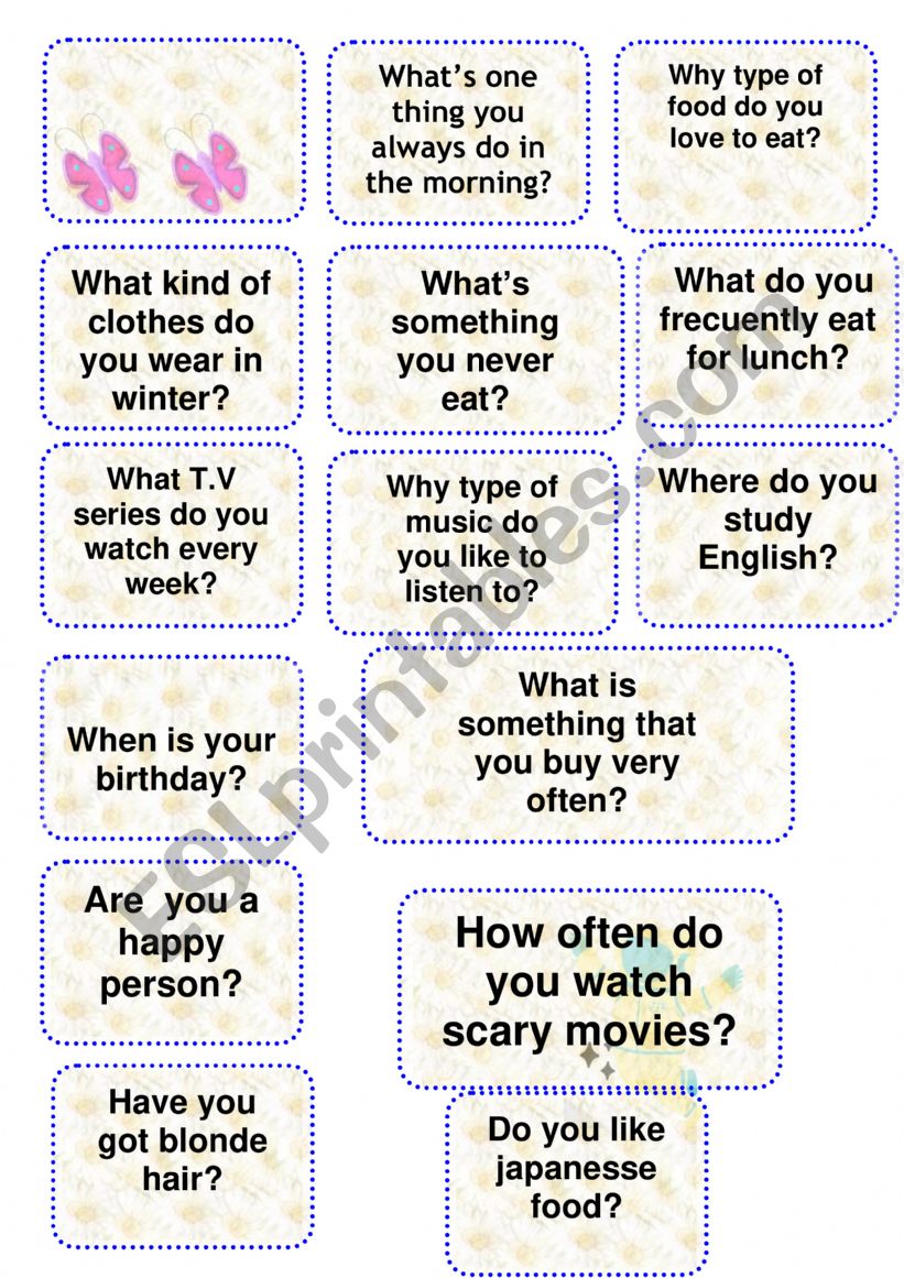 Speaking cards worksheet