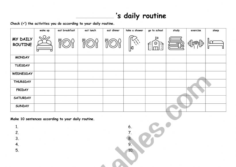 Daily Routine worksheet worksheet
