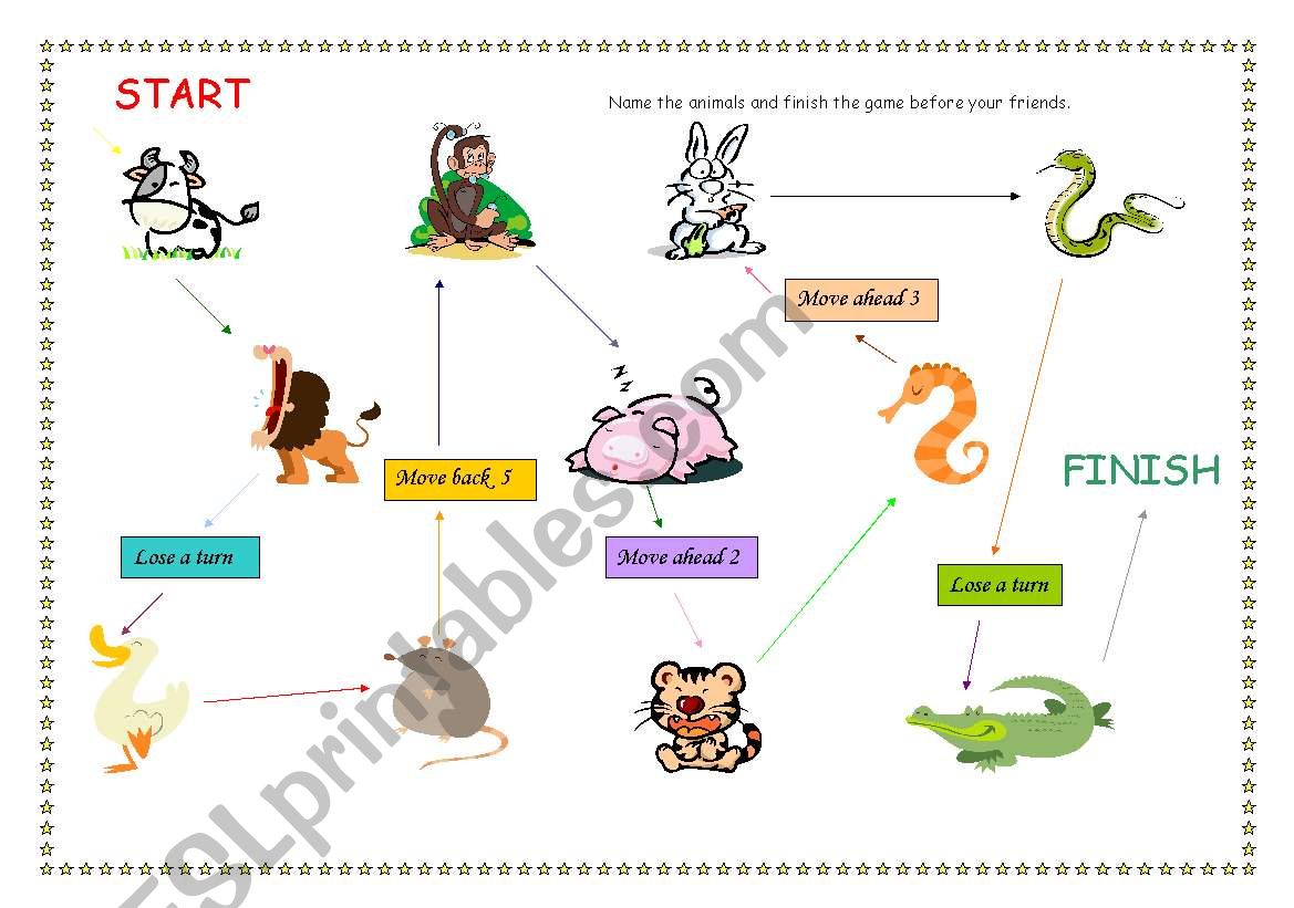 board game ANIMALS worksheet