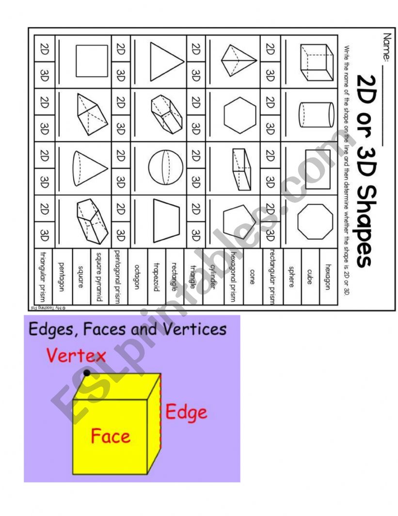 3d and 2d shapes worksheet