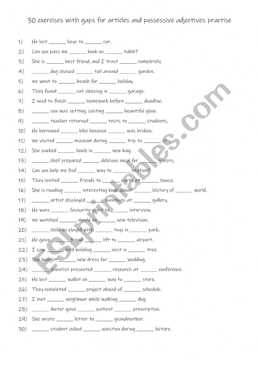 Articles and possessive adjectives practise