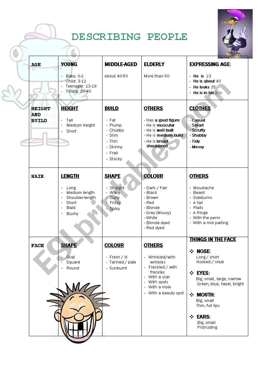 Describing appearance worksheet