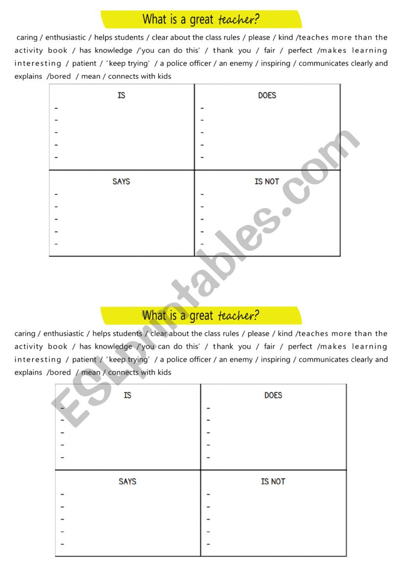 What is a great teacher worksheet