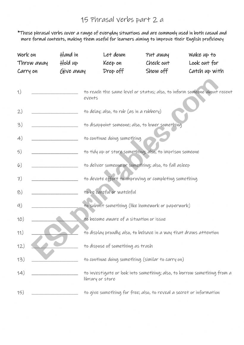 15 Phrasal verbs part 2 a worksheet