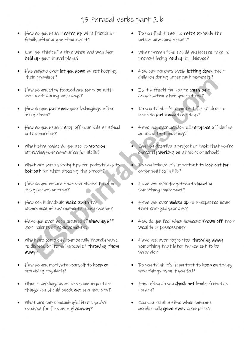 15 Phrasal verbs part 2 b worksheet