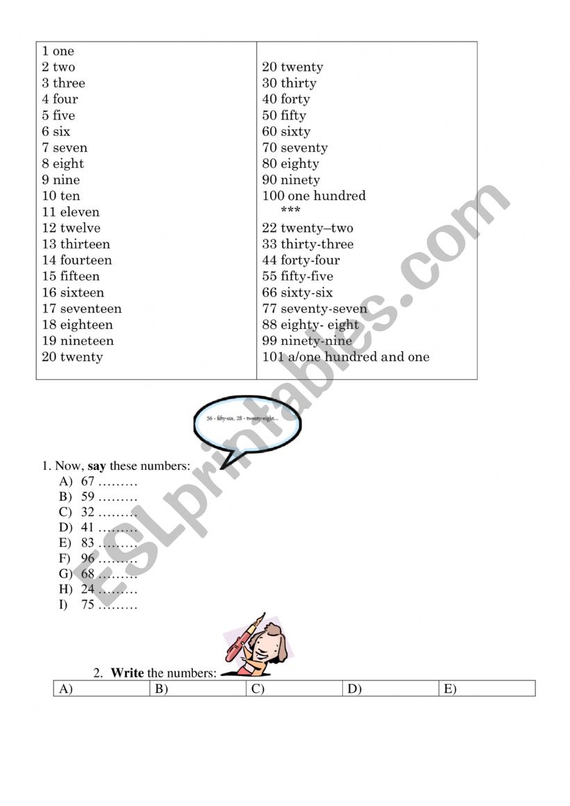 Basic numbers  worksheet