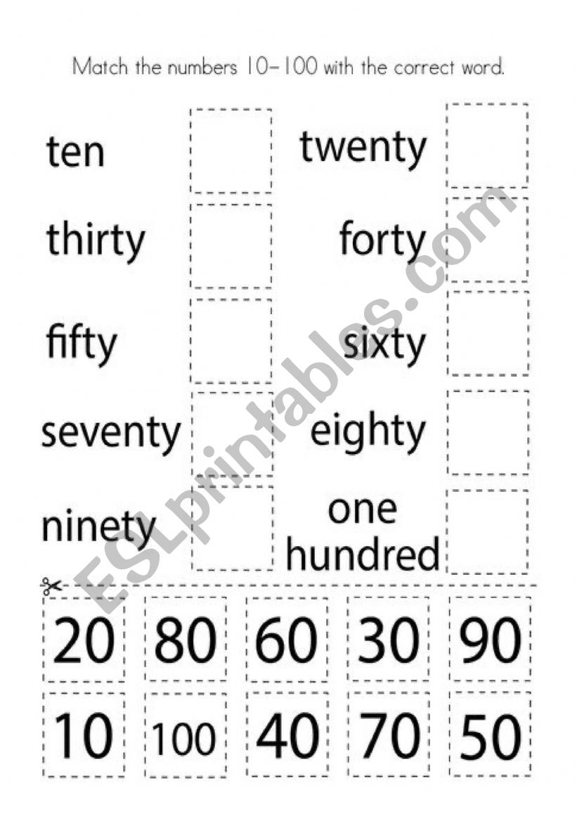 number 10 to 100 worksheet