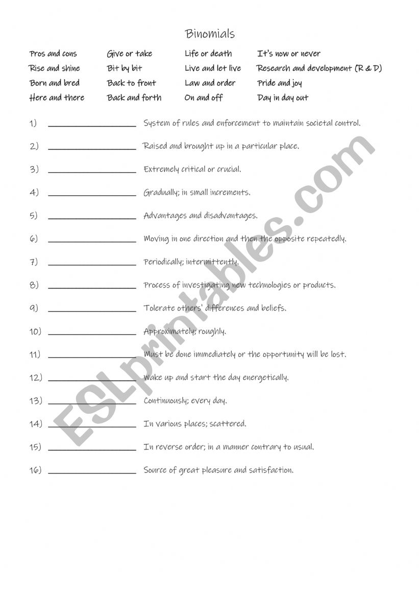 Binomials - common pairs of words 1b