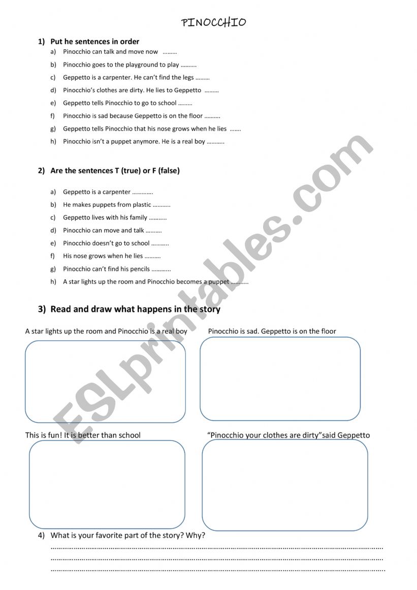 Pinoccio worksheet