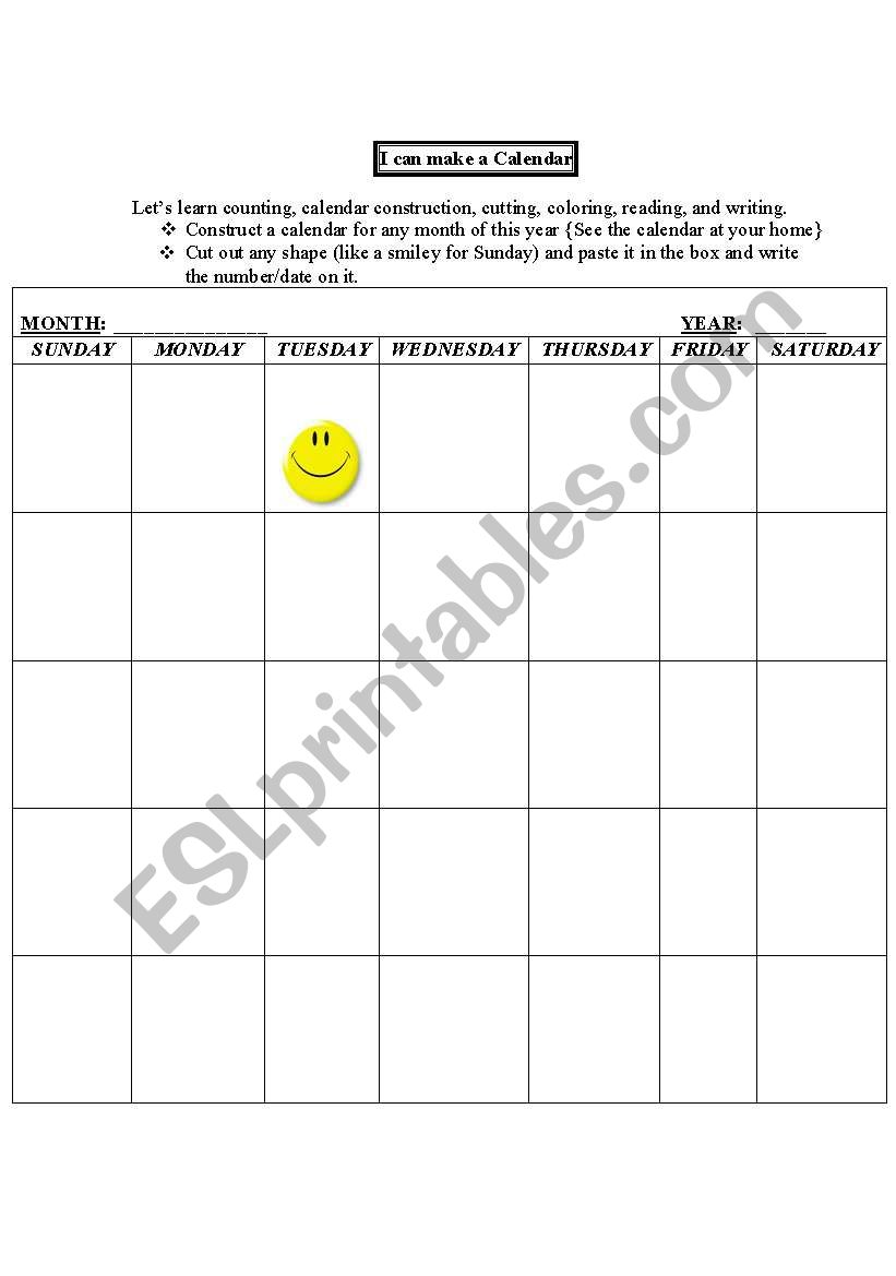 Calendar worksheet worksheet