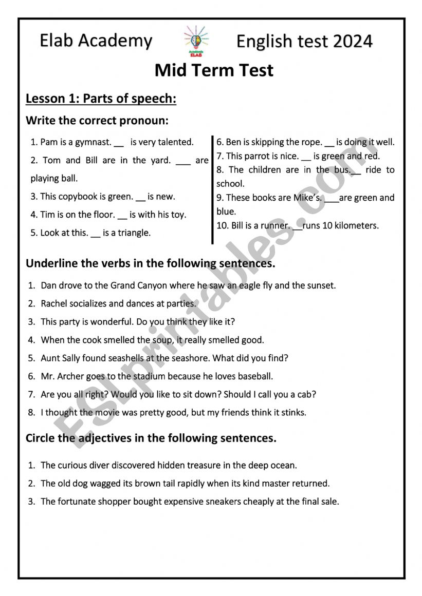 Engish Revision for mid term test