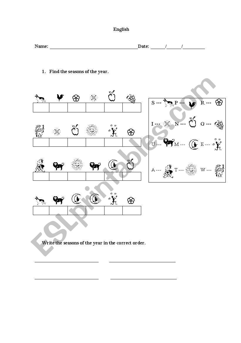 Seasons of the year worksheet