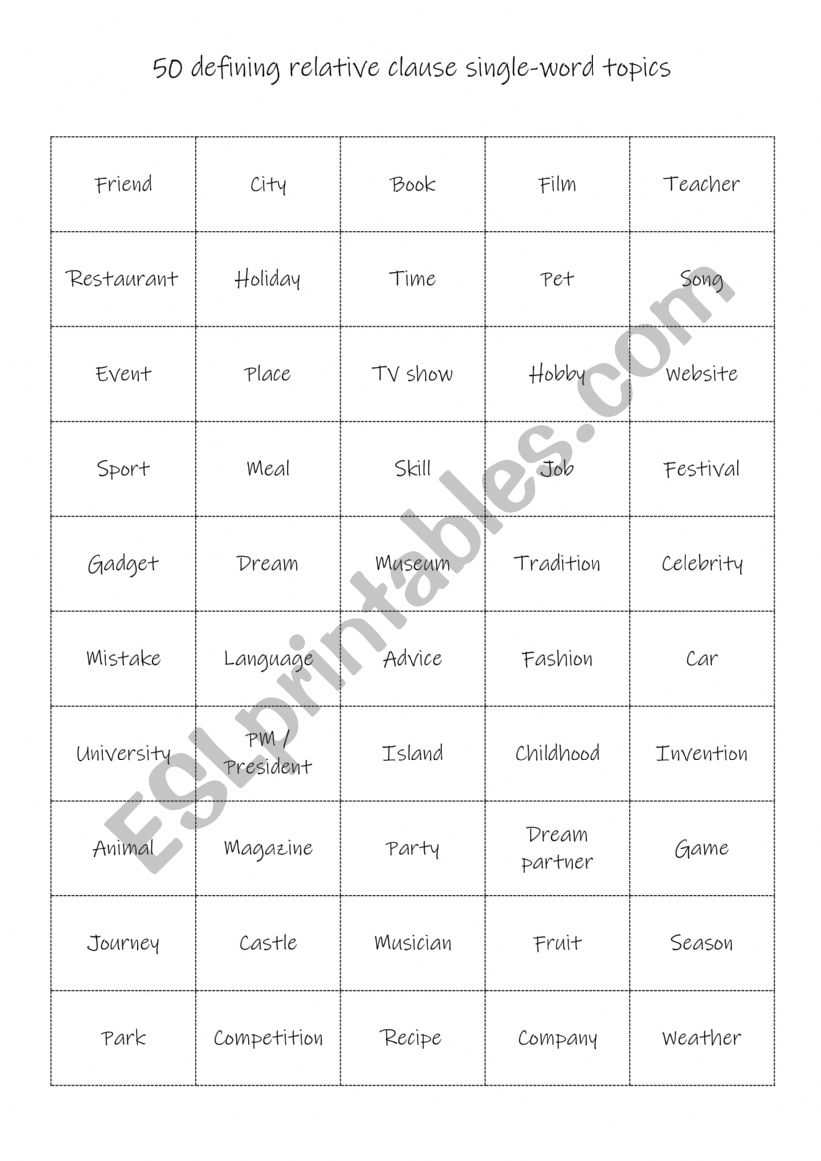 Defining relative clauses worksheet