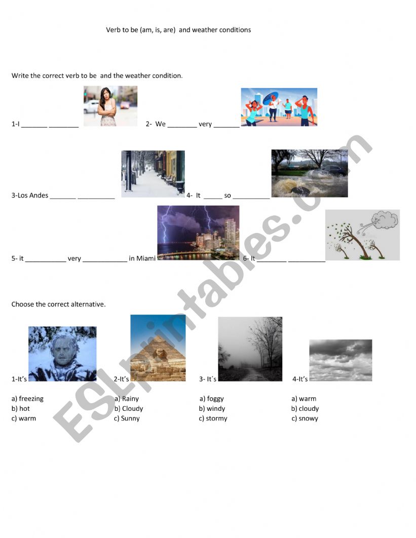 weather conditions and verb to be worksheet