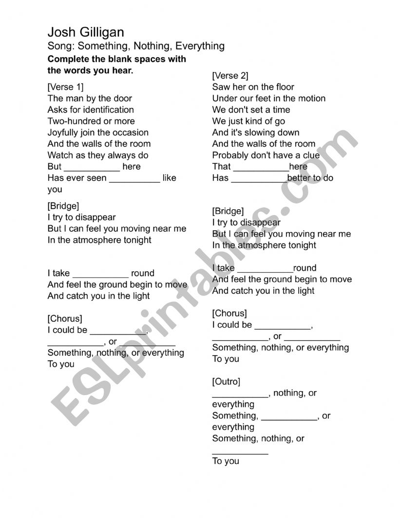 Song worksheet  worksheet