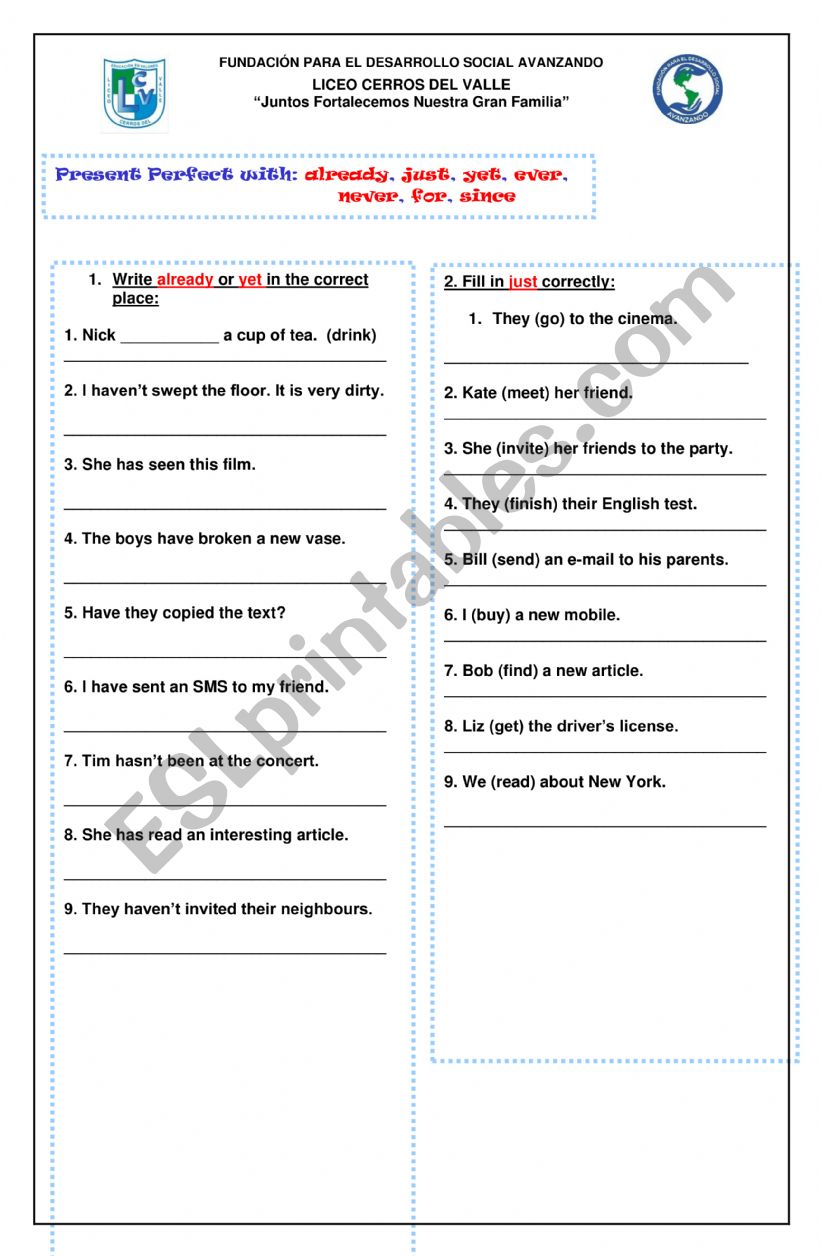 present perfect worksheet