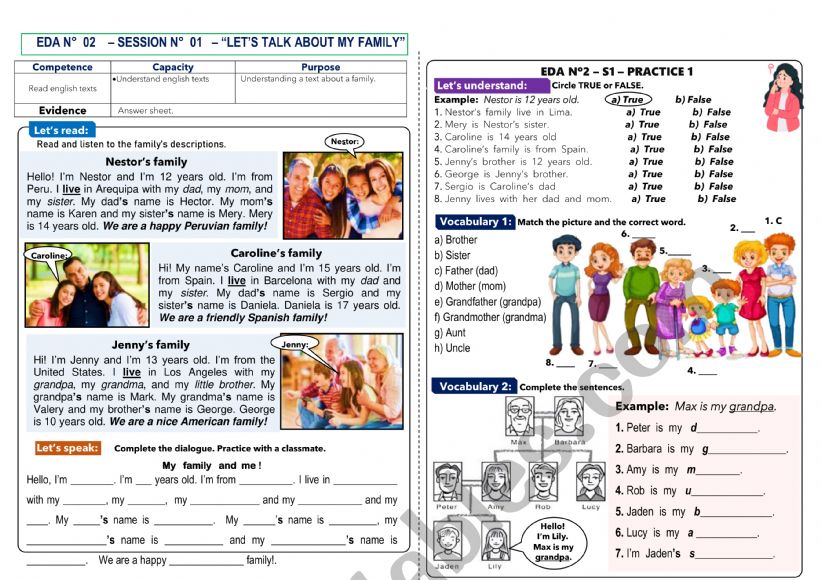 Nestor�s Family worksheet
