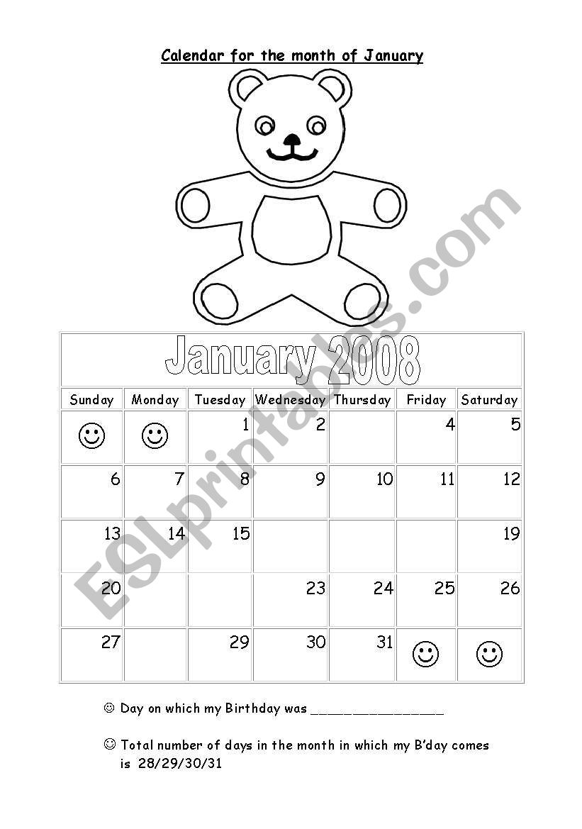 Days and month worksheet