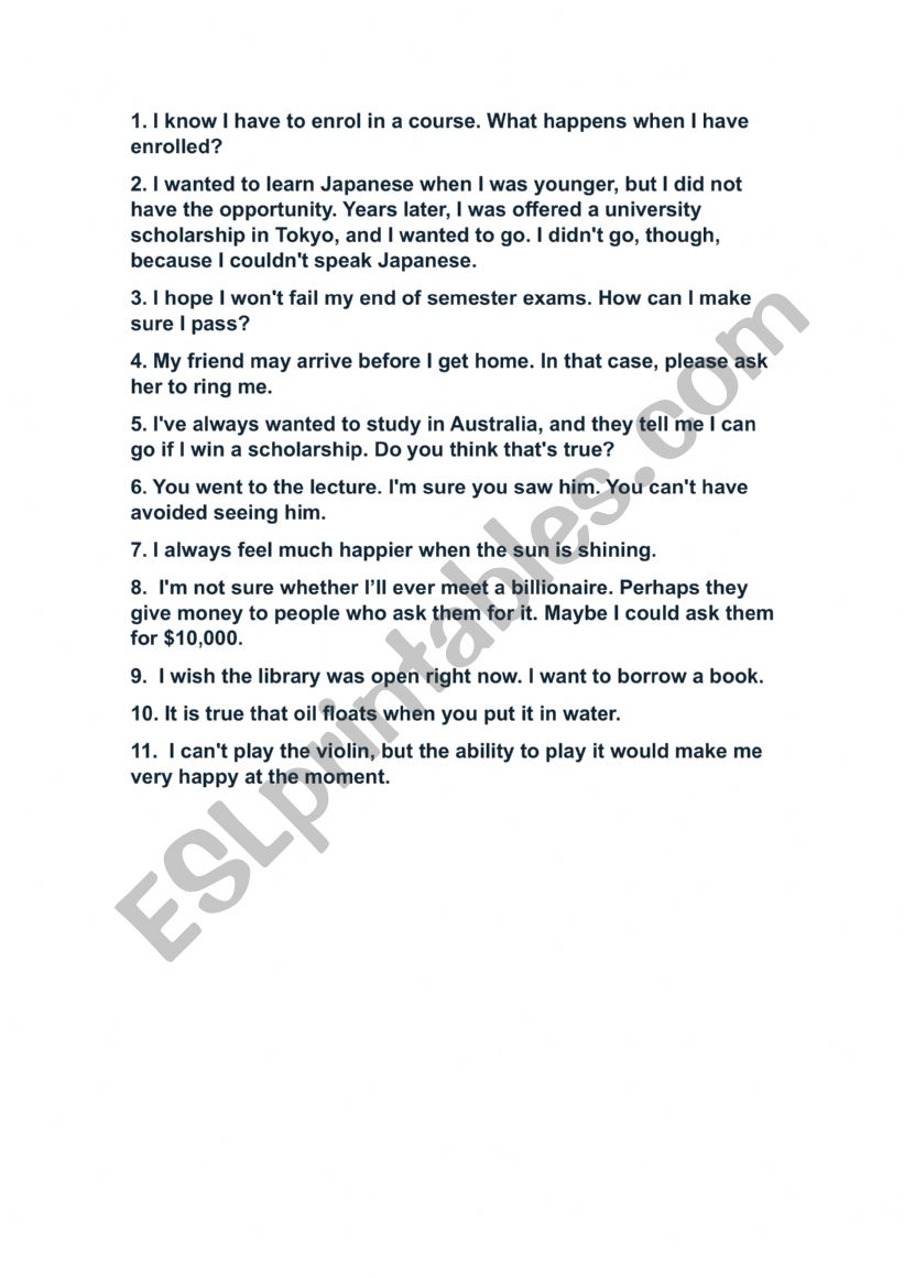 Situations to make conditional sentences