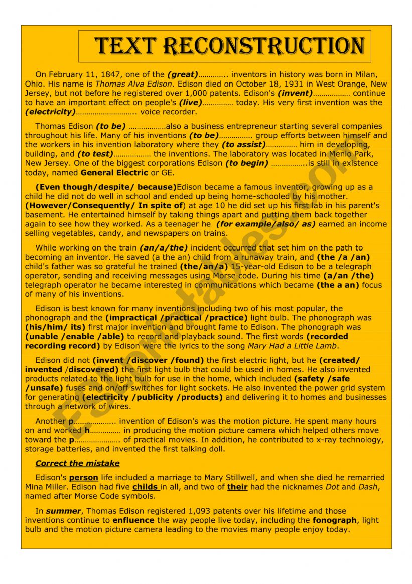 text reconstuction worksheet