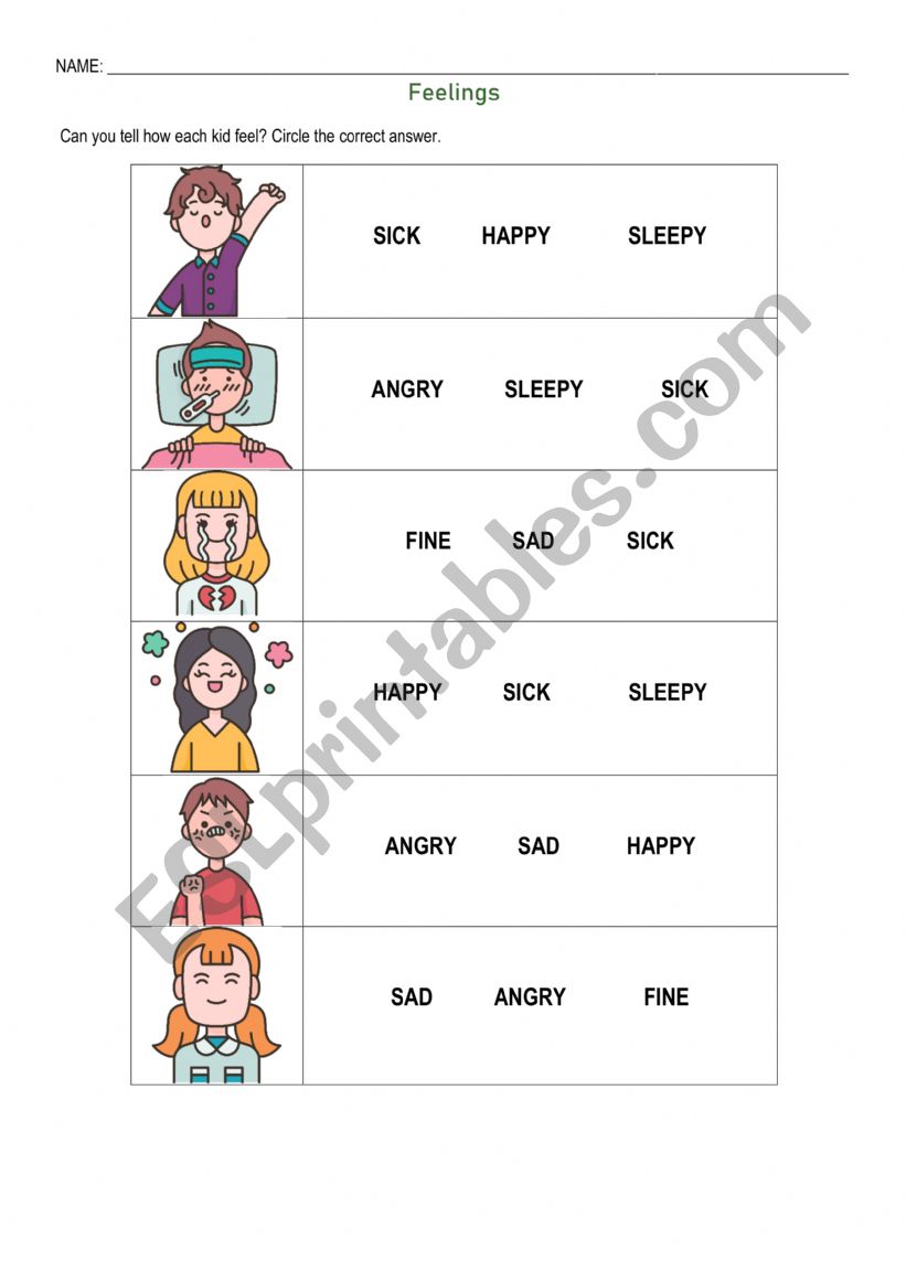 Feelings worksheet