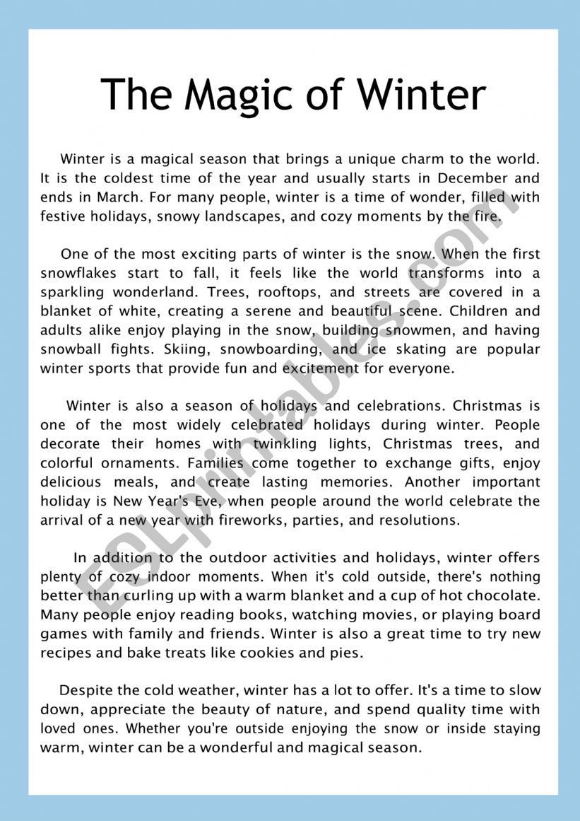 The Magic of Winter worksheet