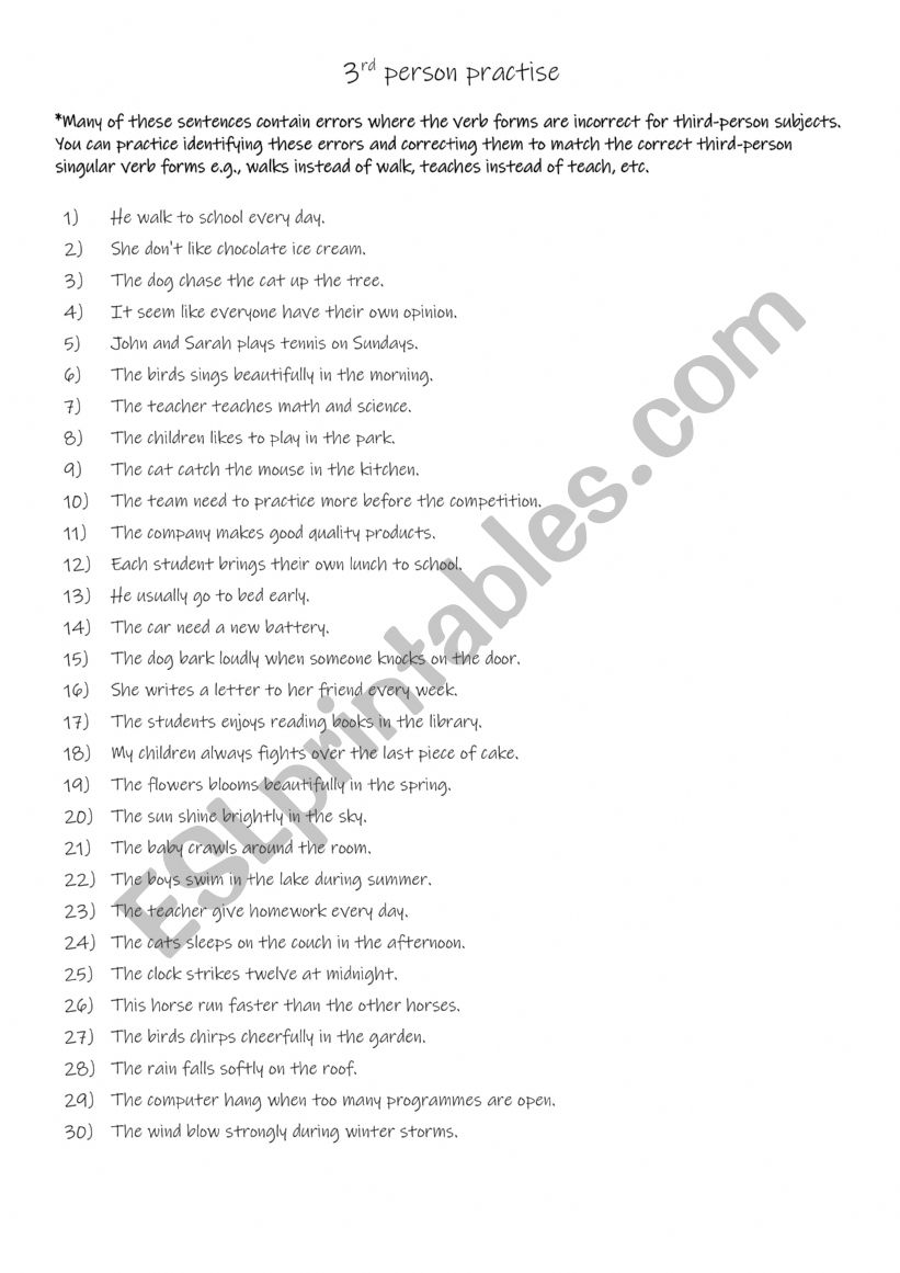3rd person practise B worksheet