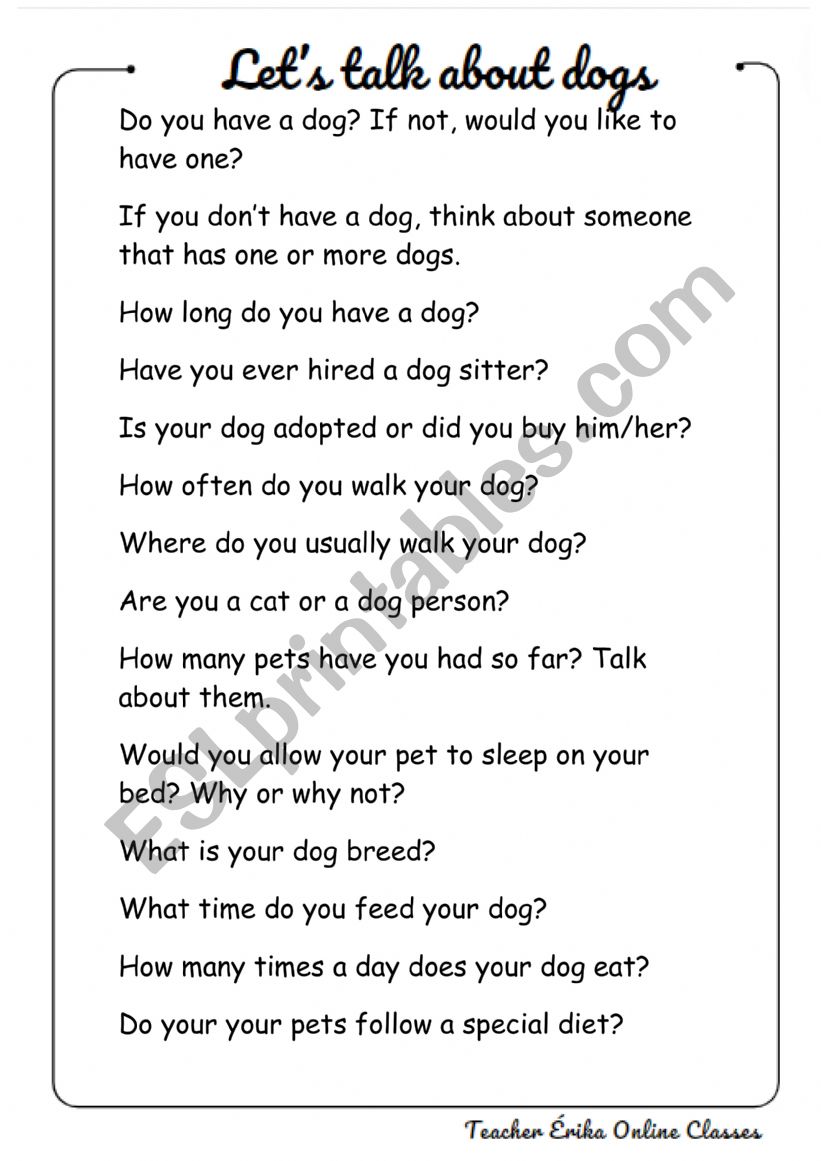 LetÃ¯Â¿Â½s talk about dogs? worksheet