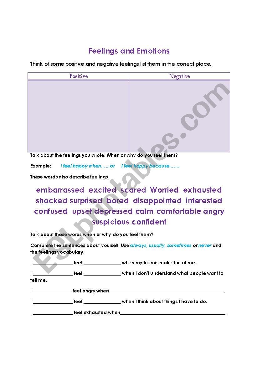 Feeling and Emotions  worksheet