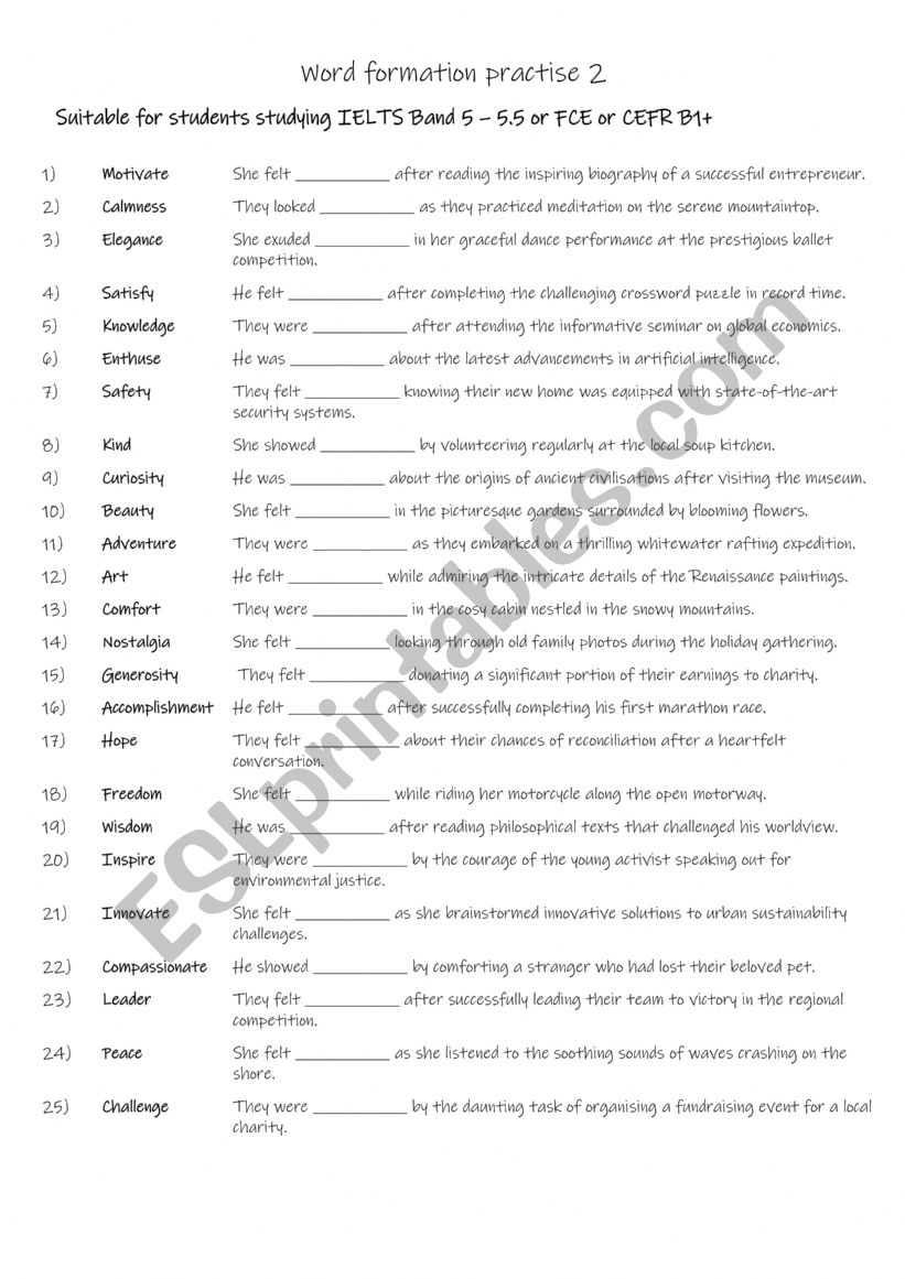 B1+ Word formation practise 2 worksheet