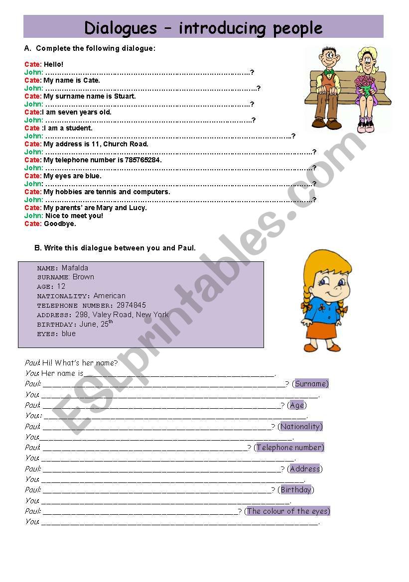 Introducing people worksheet