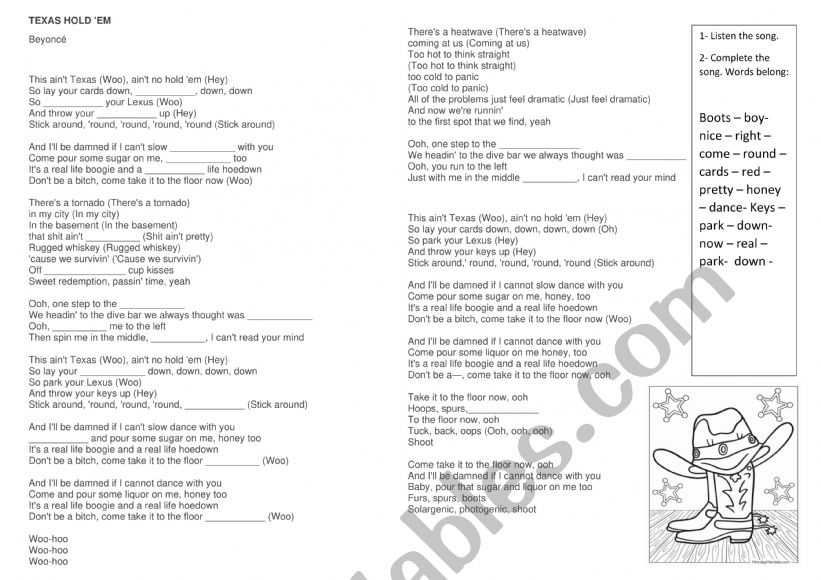 song: Texas Hold em by Beyonce