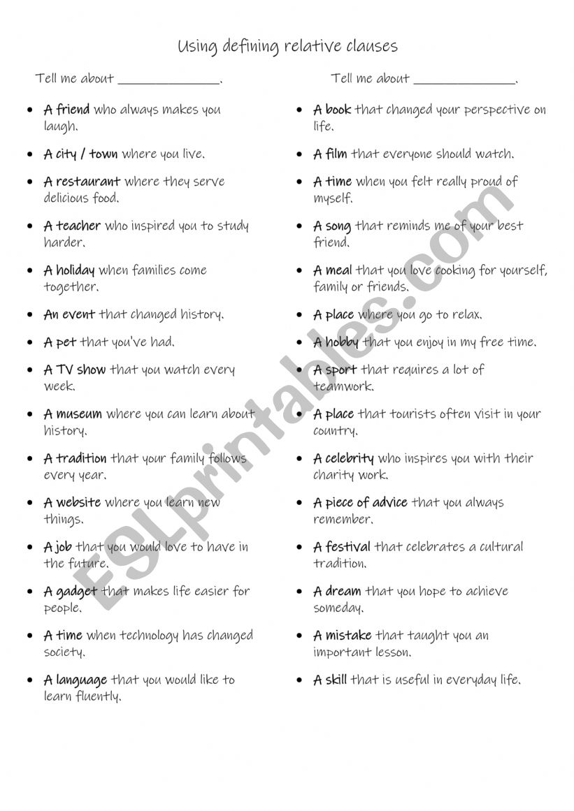 Using defining relative clauses   A2 -B1