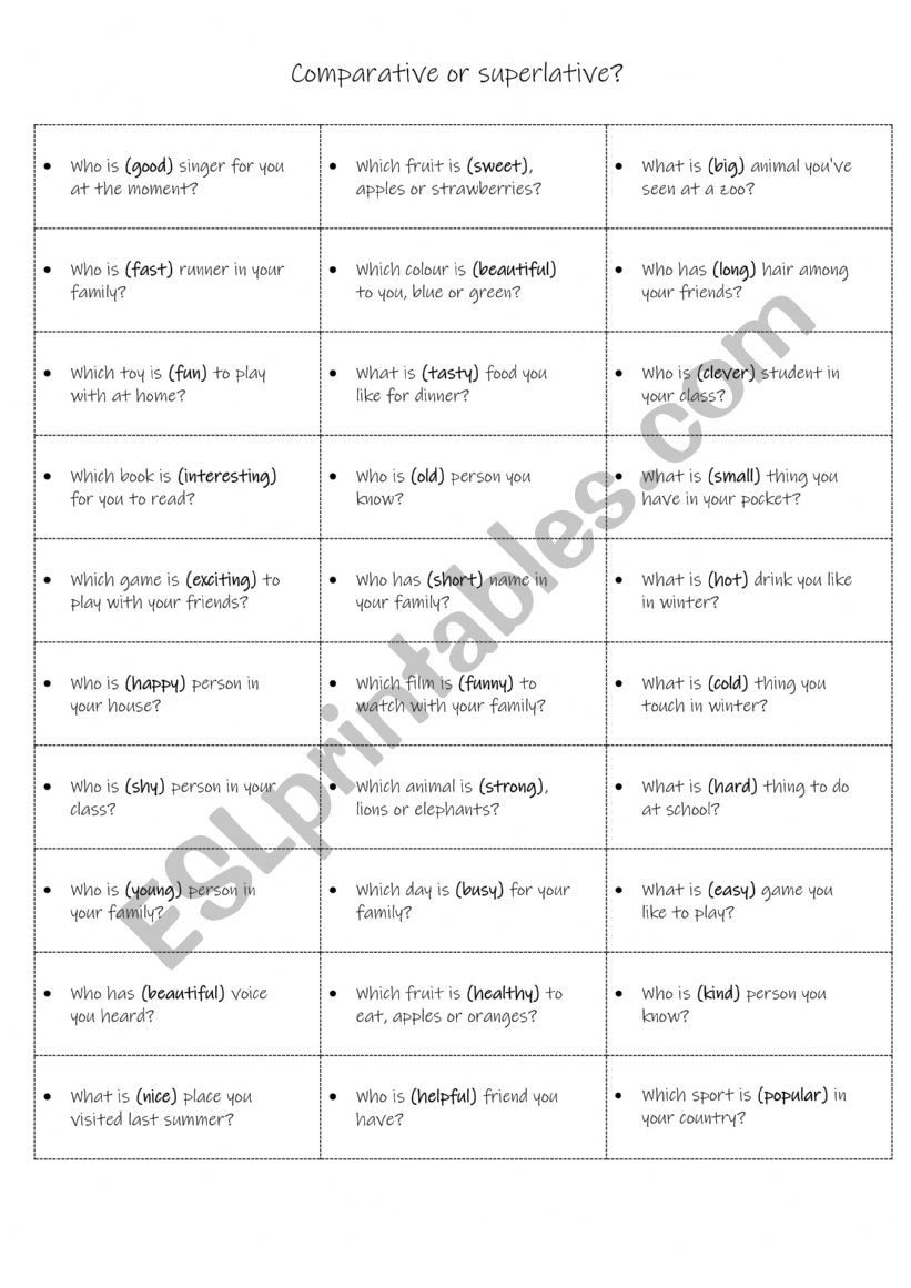 Comparative or superlative sentence practise 1 B