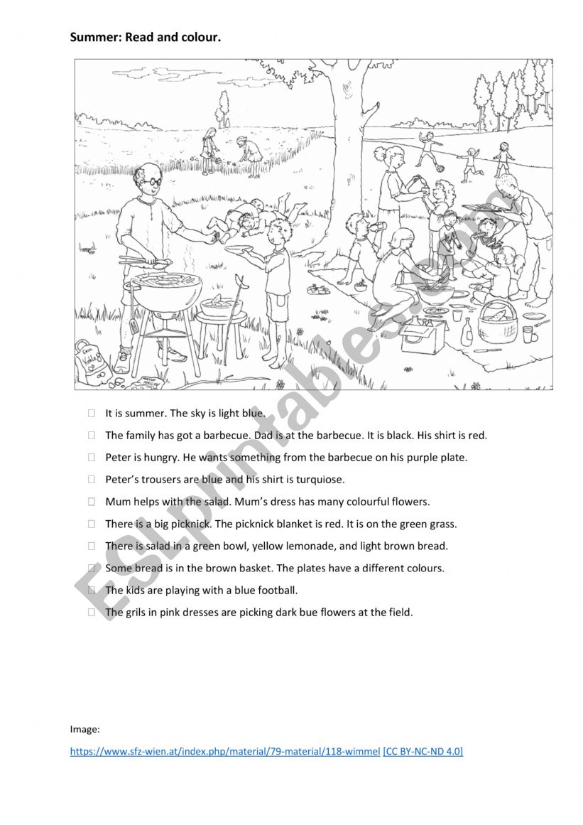 Read and colour Summer Picknick