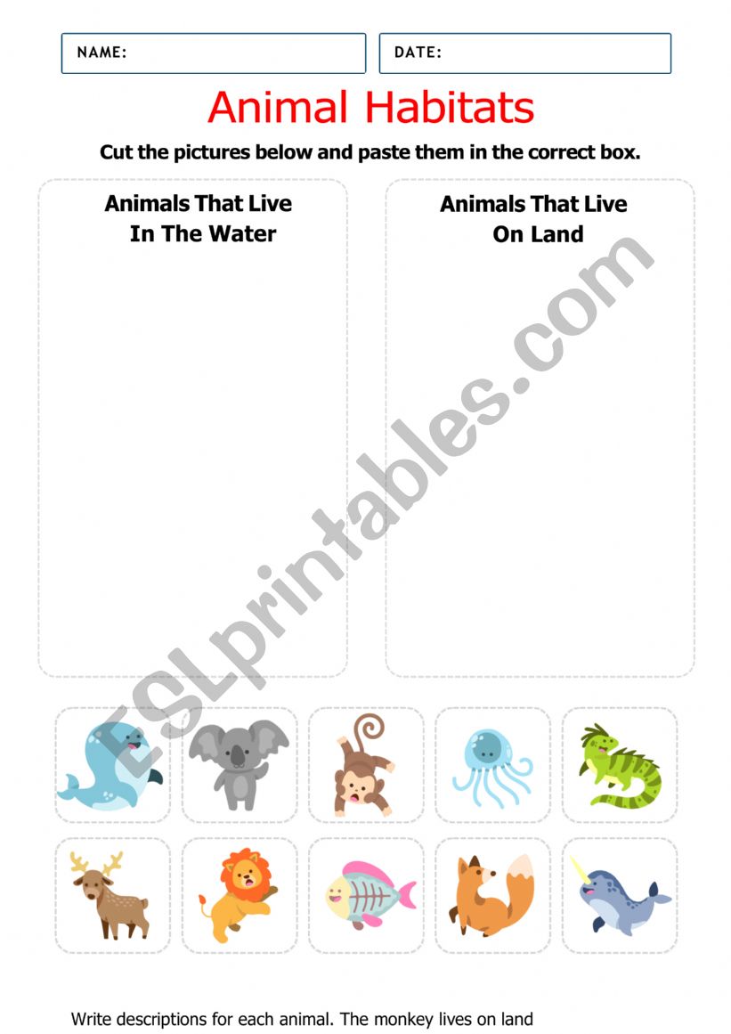 AnimalÂ´s habitats  worksheet