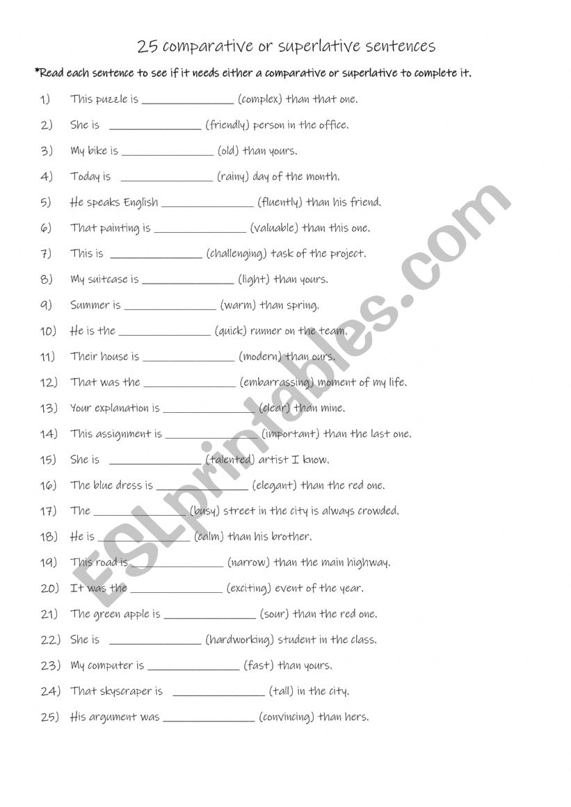 Comparative or superlative sentence practise 2 A 