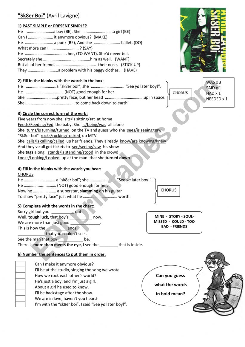 Skater boy worksheet