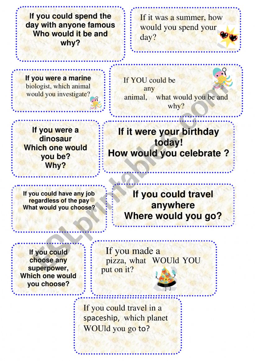 Speaking cards worksheet