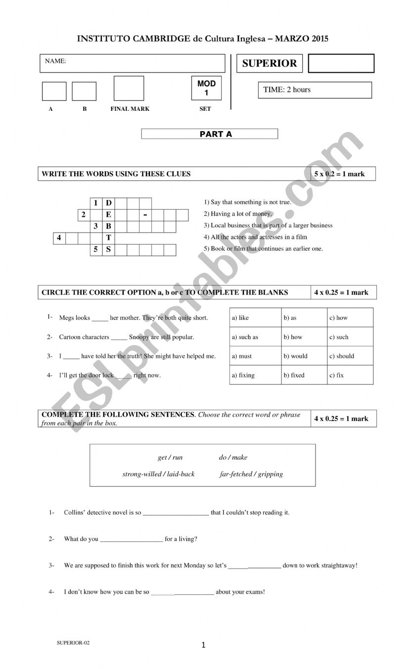 Superior exam  worksheet
