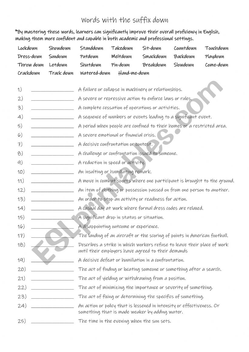 B1-B2  Words with the suffix down 