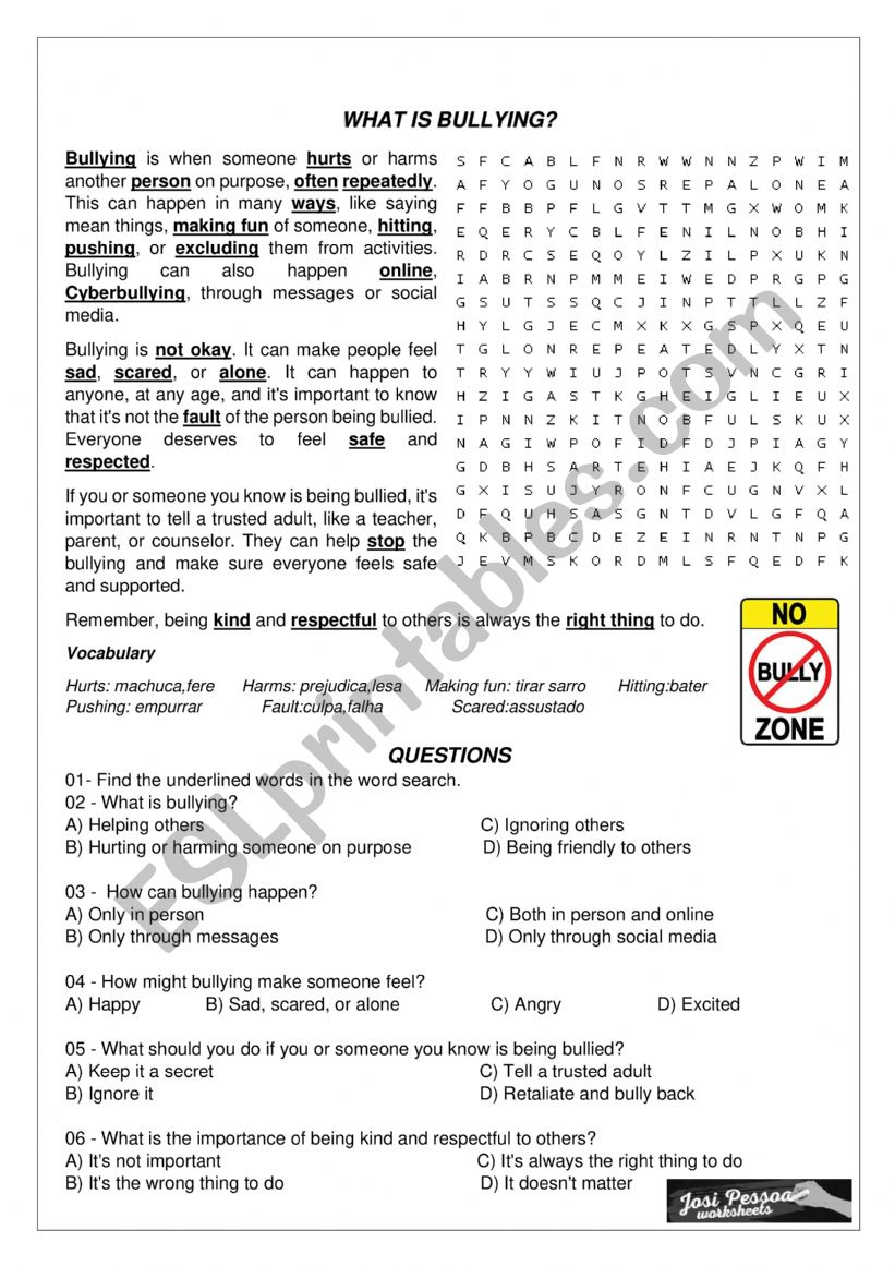 Bullying Activity worksheet