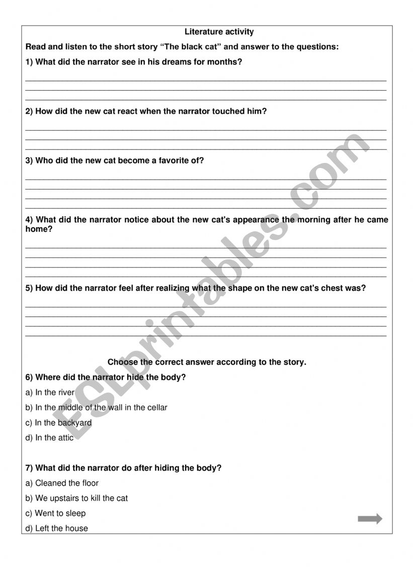 The Black cat - literature activity