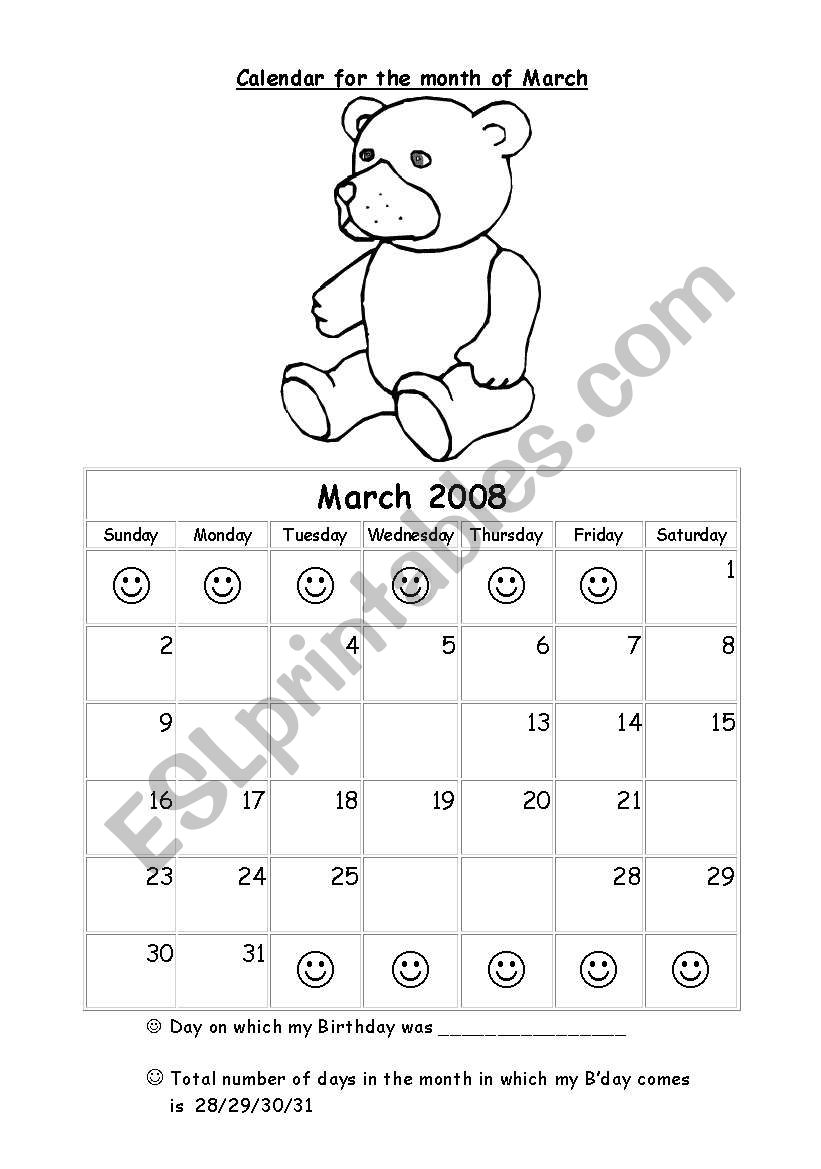 Days and month worksheet