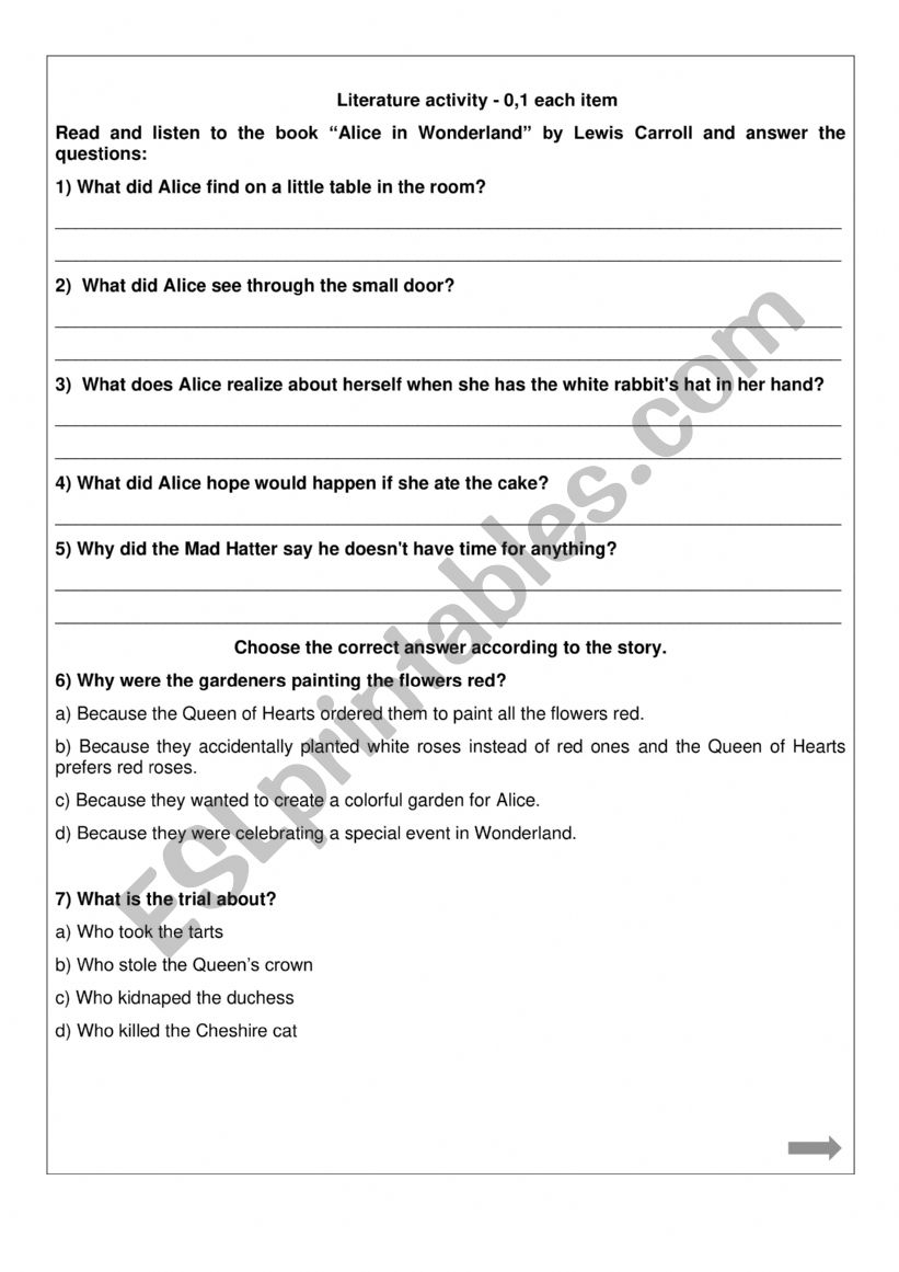 Alice in Wonderland  worksheet