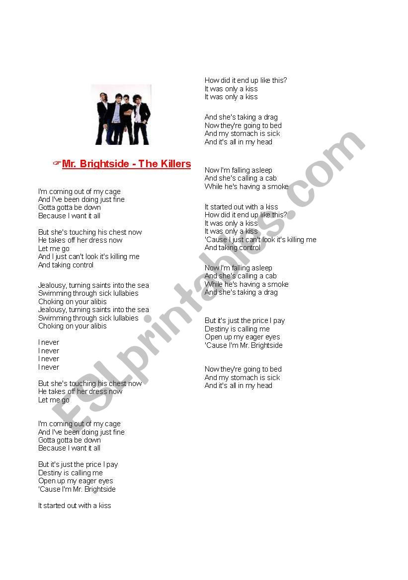 Song - Mr Brightside worksheet