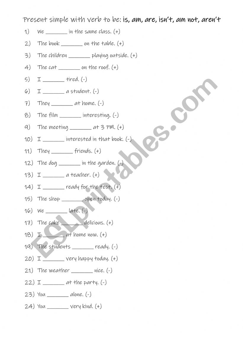 Present simple with verb to be: is, am, are, is not, am not & are not  practise