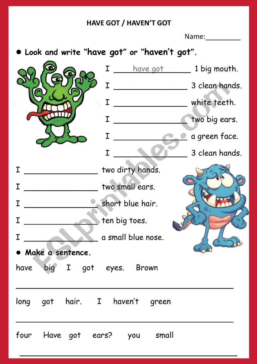have got/ havenÃ¯Â¿Â½t got worksheet